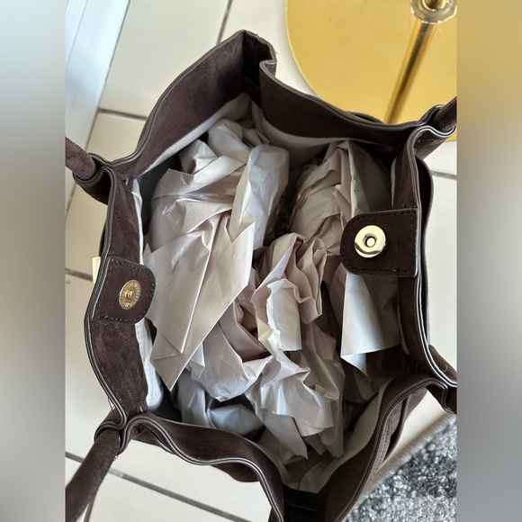 NWT Catherine Melandrino Brown Faux Suede Bag - Picture 4 of 11
